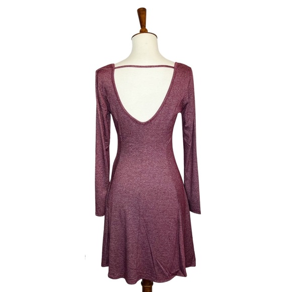 Mauve Long Sleeve Strappy Back Flared Skirt Mini Dress - Picture 12 of 16